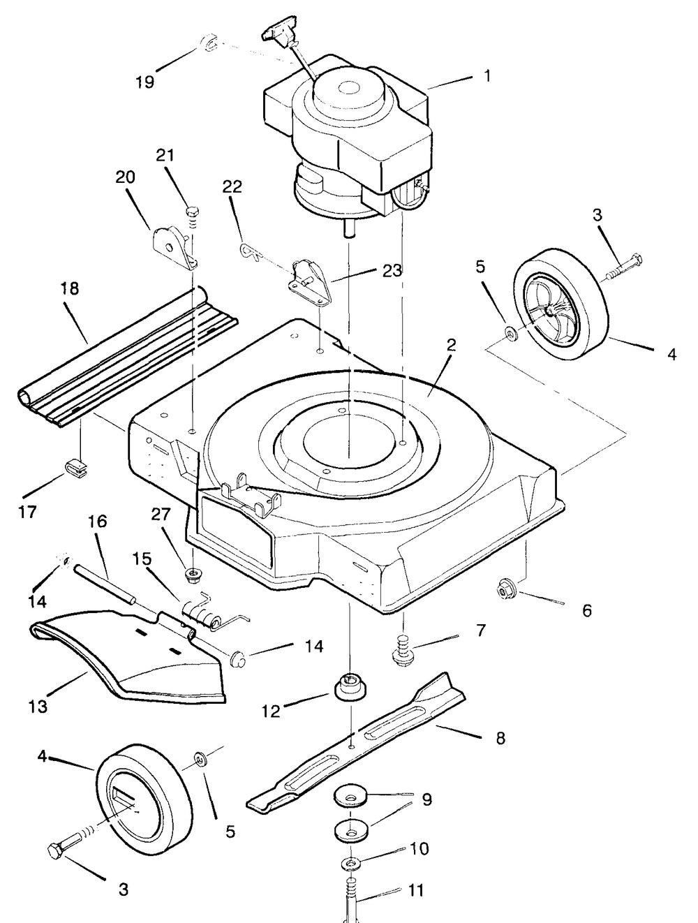 Mower Deck Assembly Diagram and Parts List for 22213A 1997 Briggs and Stratton Lawn Mower